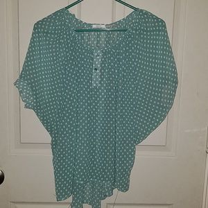 Sheer polkadot teal flowy top
